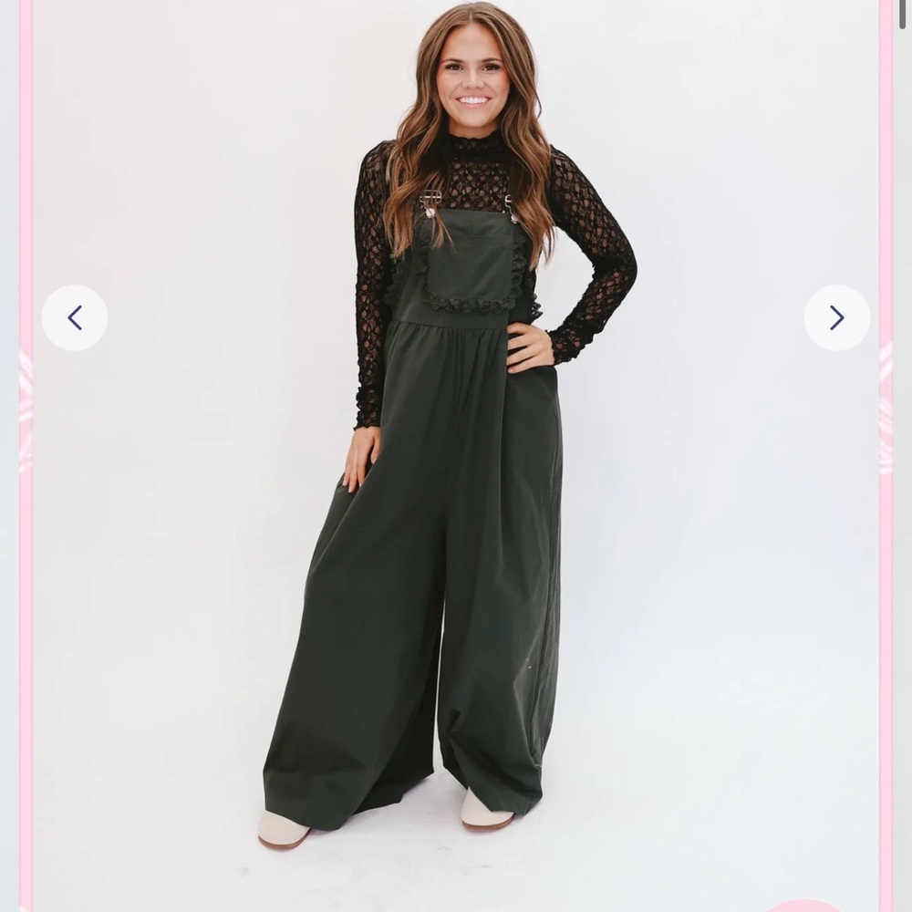 BIBI Black Lace Wide Leg Overalls